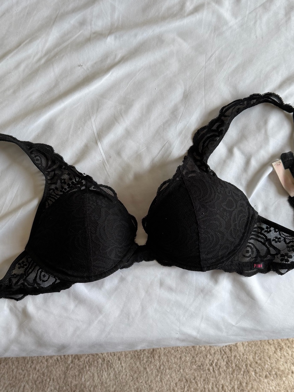 PINK Victoria's Secret Black Lace Push-Up Bra